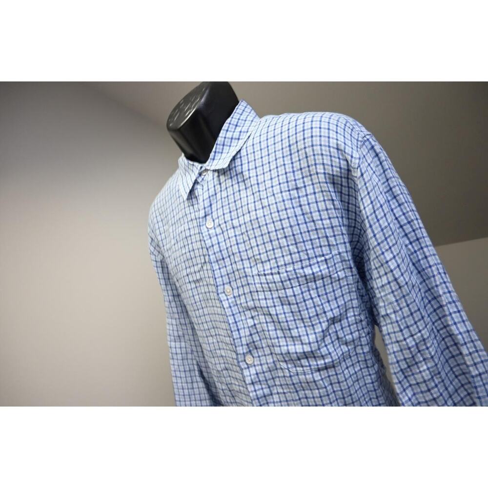 Banana Republic 100% Linen Button Up Shirt Plaid Long Sleeve Mens Size XL‎